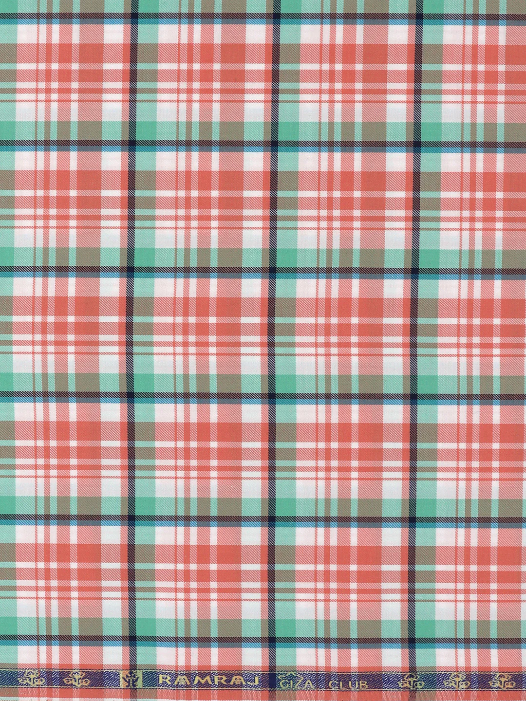 Giza Cotton Blend Checked Shirt Fabric Light Orange Cascade - Image 3