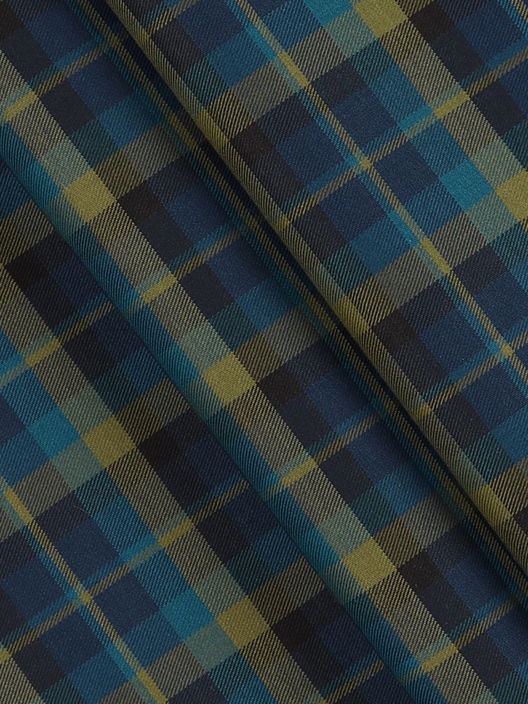 Giza Cotton Checked Shirt Fabric Blue with Green Cascade - Image 2