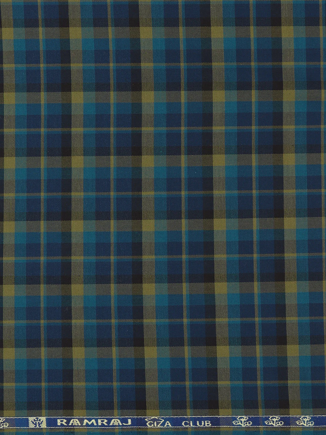 Giza Cotton Checked Shirt Fabric Blue with Green Cascade - Image 3