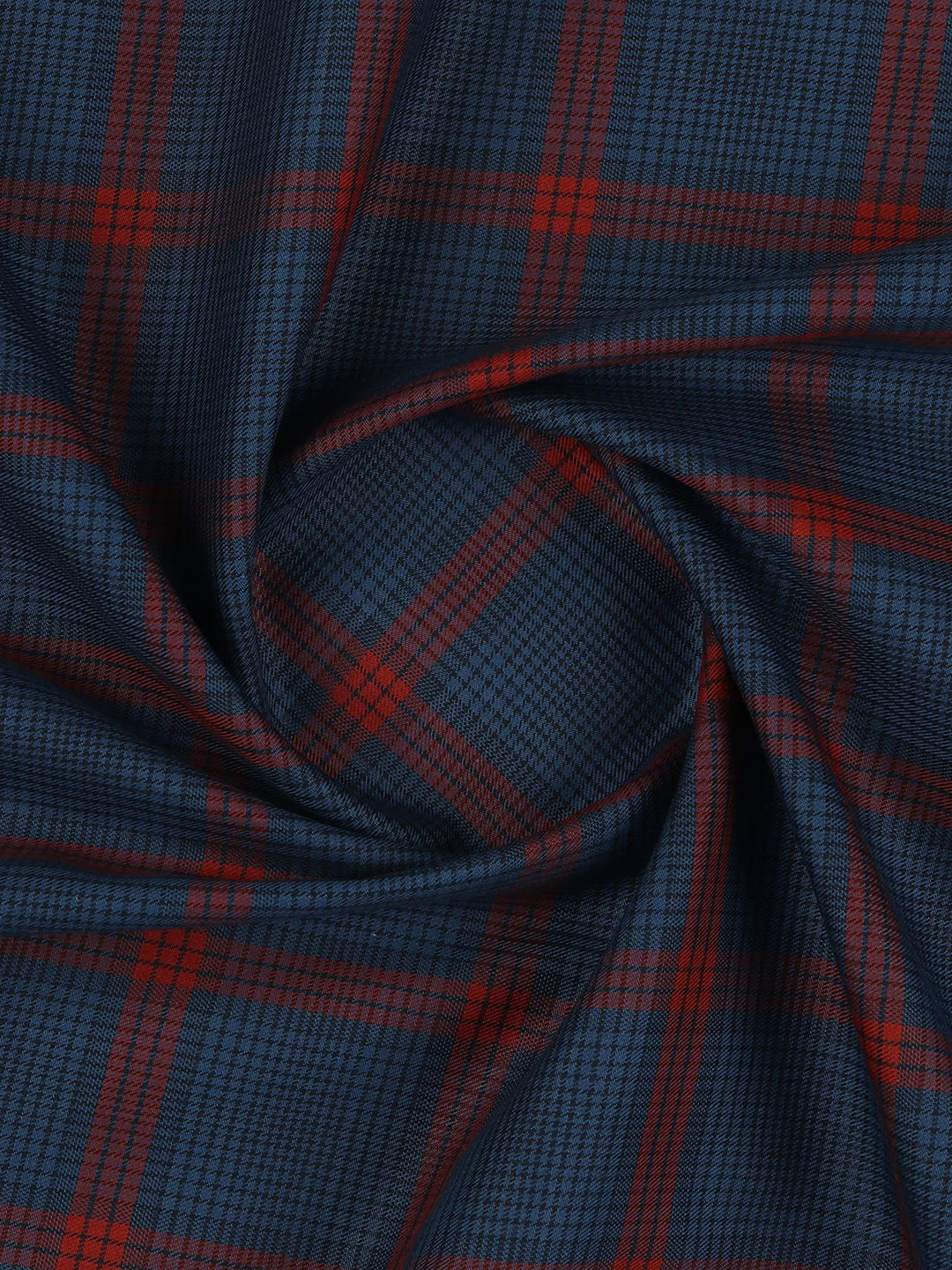 Giza Cotton Checked Shirt Fabric Blue with Red Cascade