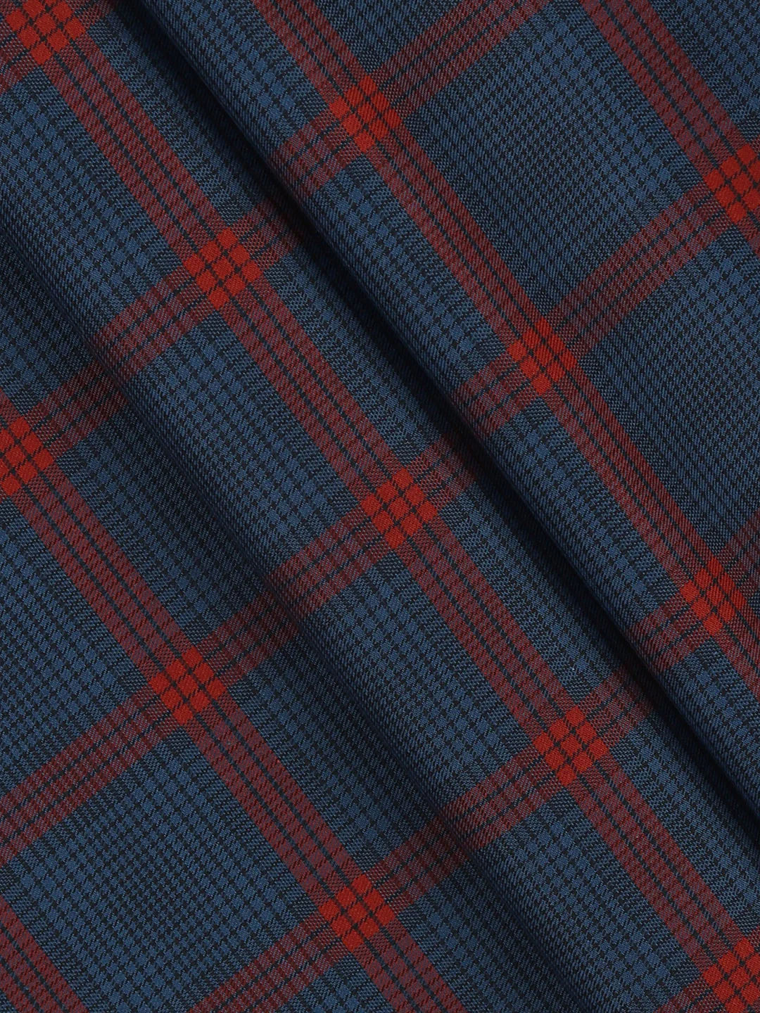 Giza Cotton Checked Shirt Fabric Blue with Red Cascade - Image 2