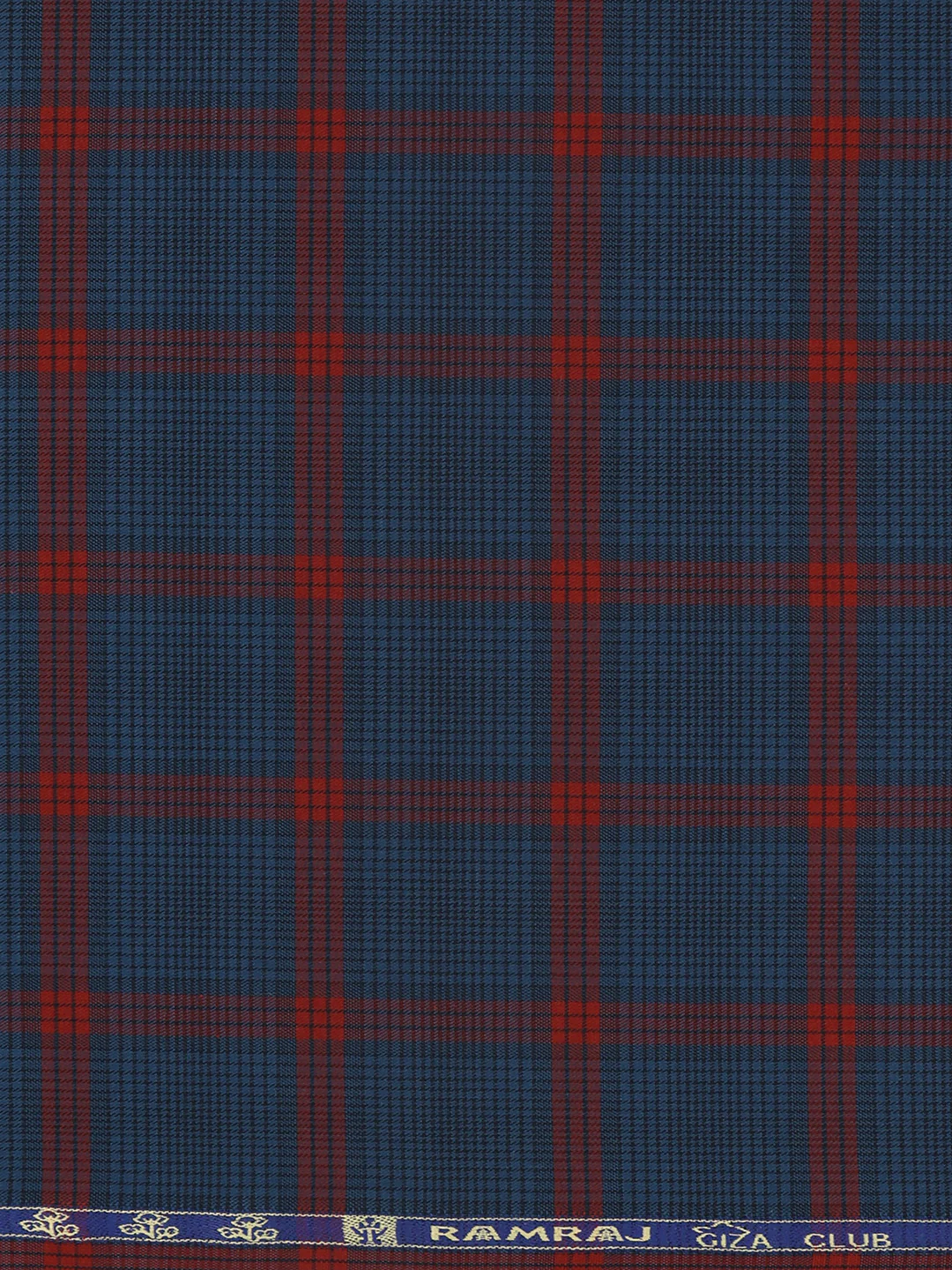 Giza Cotton Checked Shirt Fabric Blue with Red Cascade - Image 3
