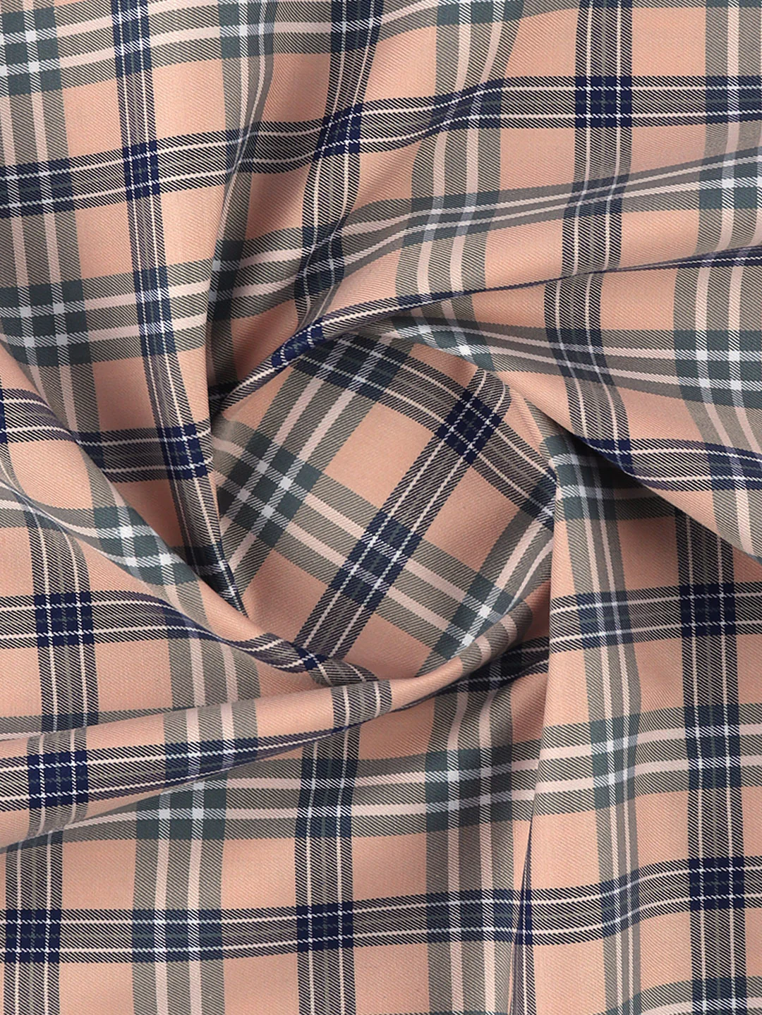 Giza Cotton Checked Shirt Fabric Peach with Blue Cascade