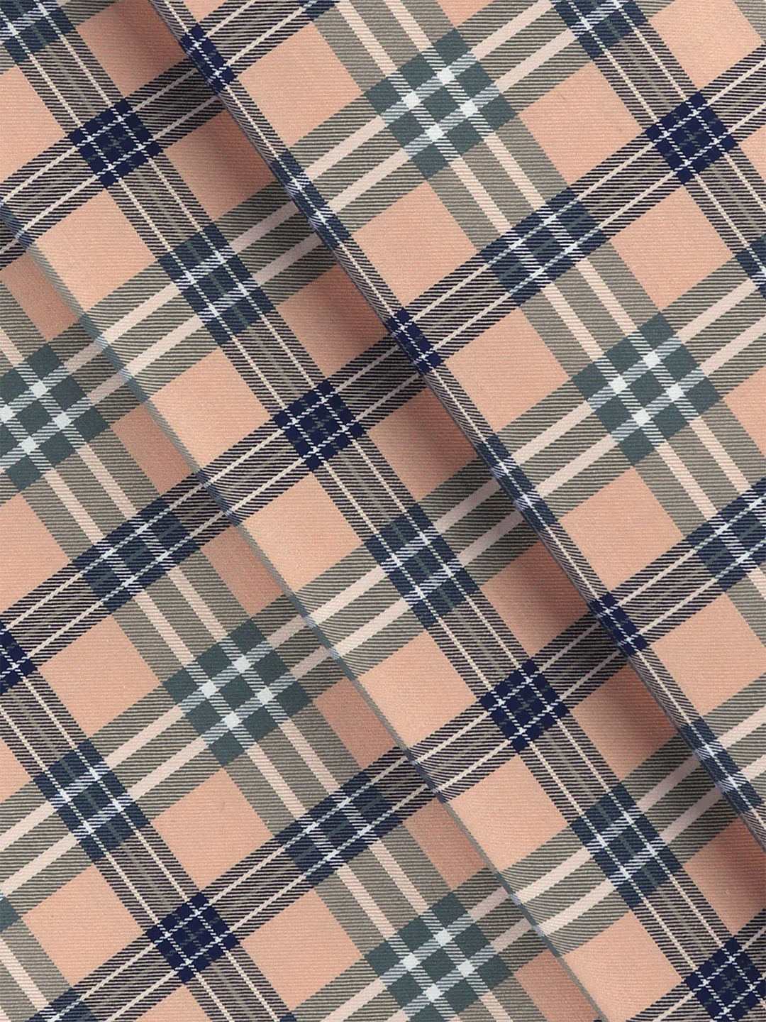 Giza Cotton Checked Shirt Fabric Peach with Blue Cascade - Image 2