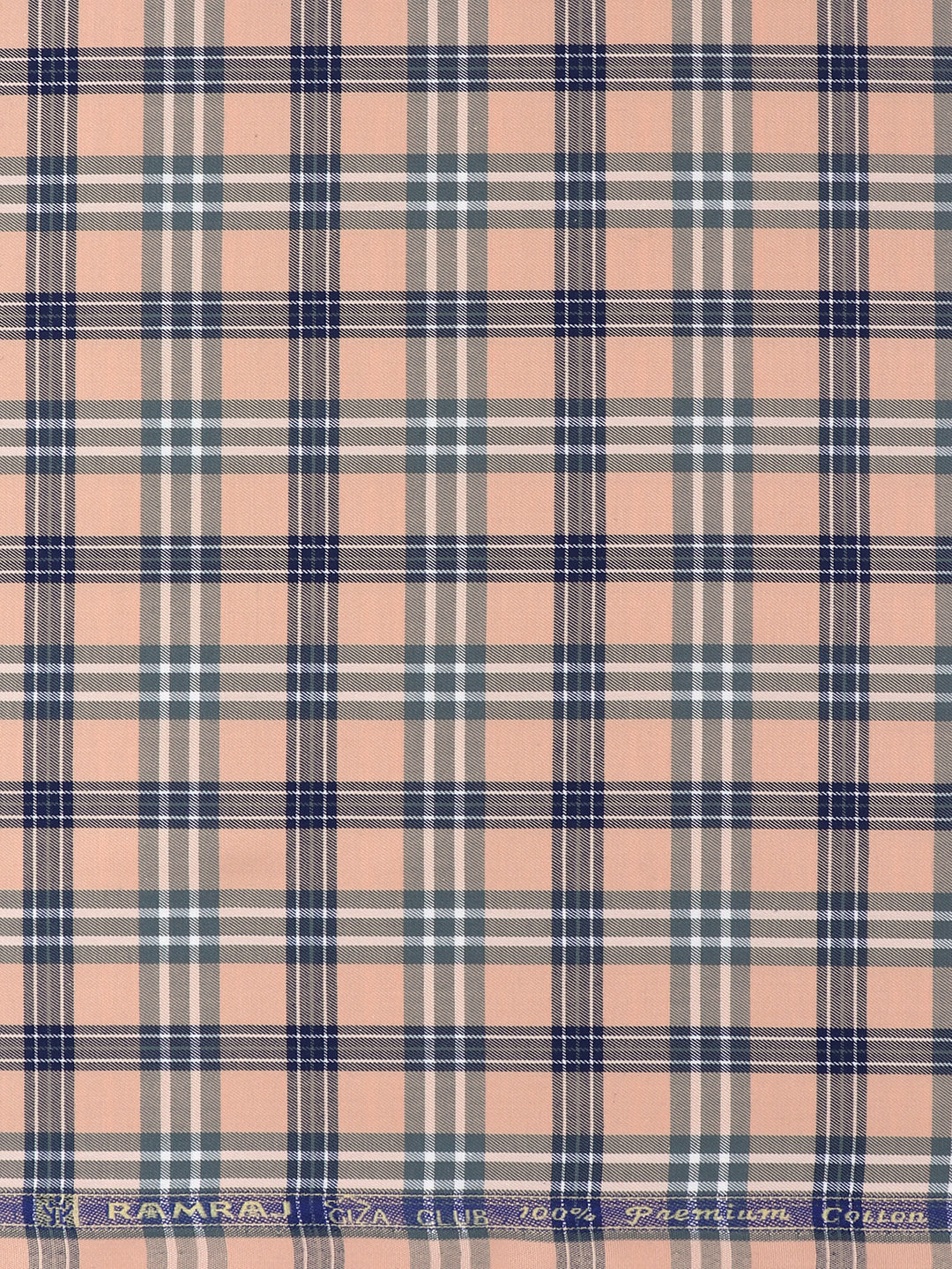 Giza Cotton Checked Shirt Fabric Peach with Blue Cascade - Image 3