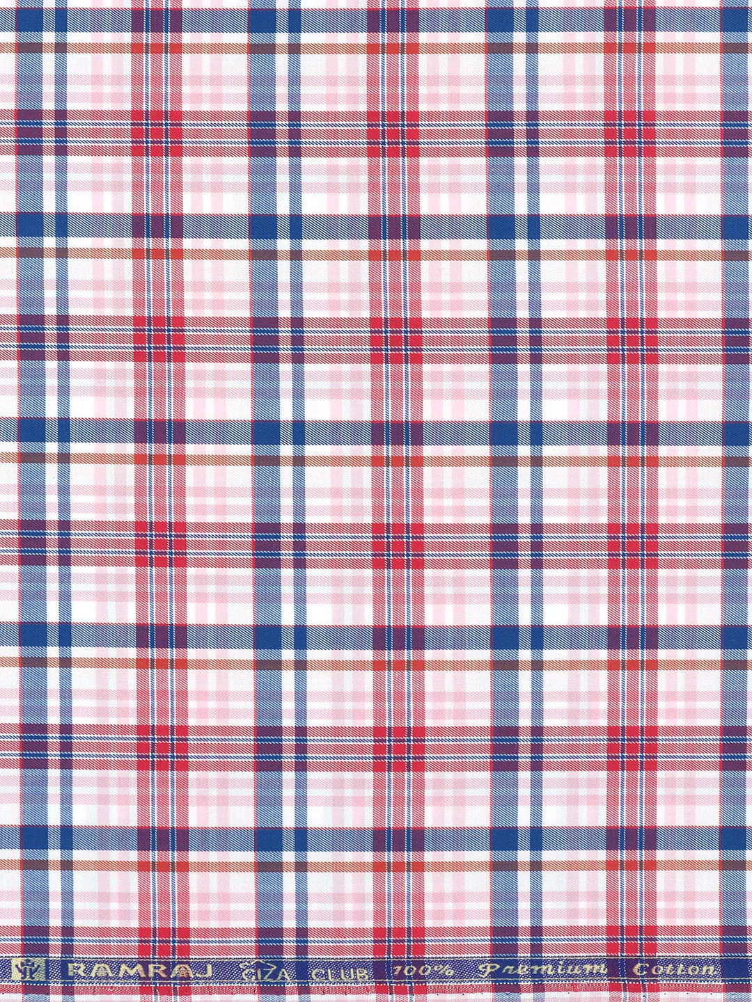 Giza Cotton Checked Shirt Fabric Red with Blue Cascade - Image 3