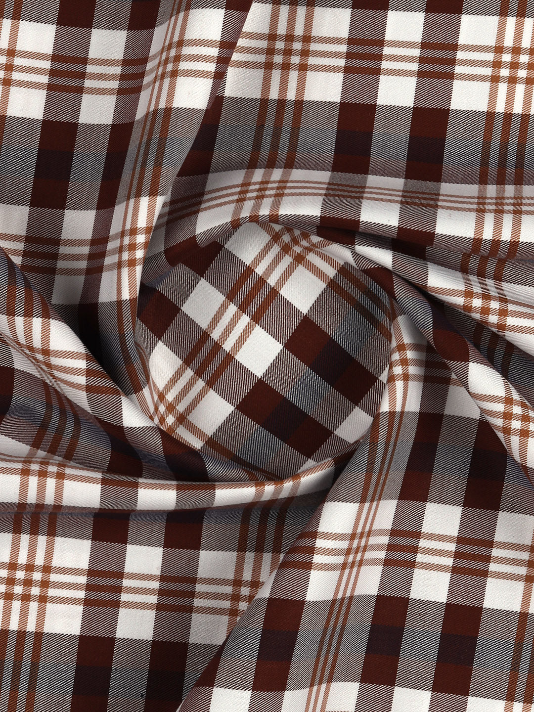 Giza Cotton Checked Shirt Fabric White with Brown Cascade