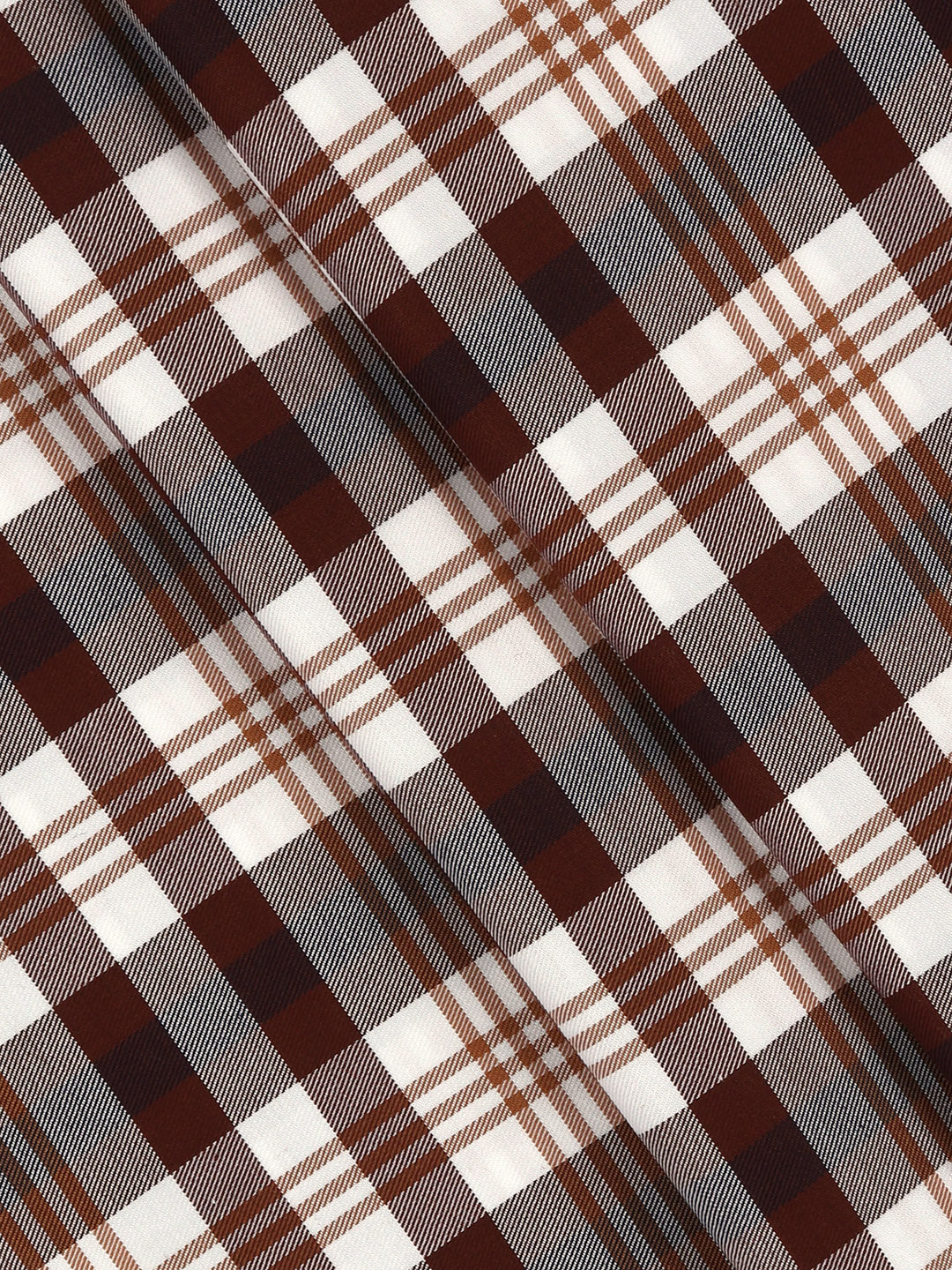 Giza Cotton Checked Shirt Fabric White with Brown Cascade - Image 2