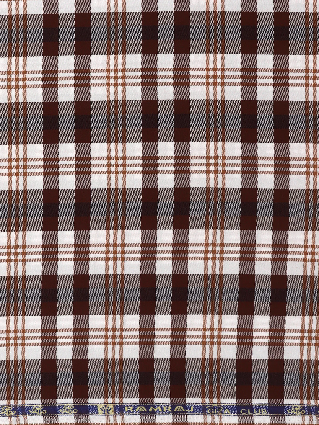 Giza Cotton Checked Shirt Fabric White with Brown Cascade - Image 3