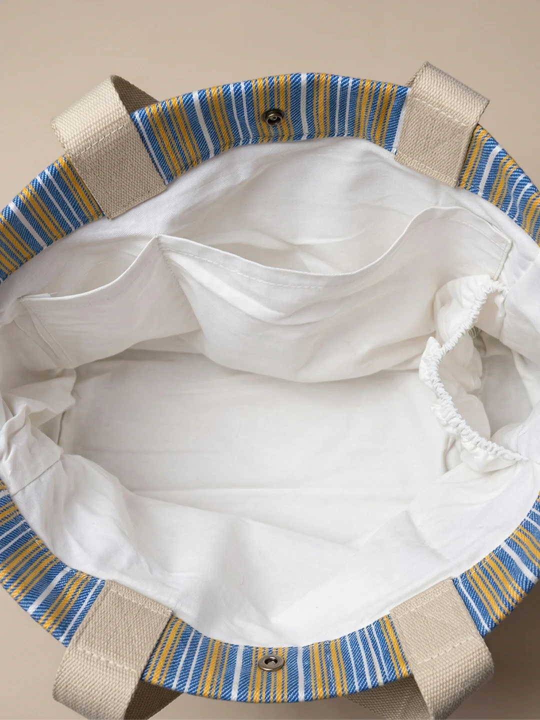 Handwoven Jamakkalam Tote Bag – Blue Base with Yellow & White Striped | Premium Cotton Hand Bag - Image 4