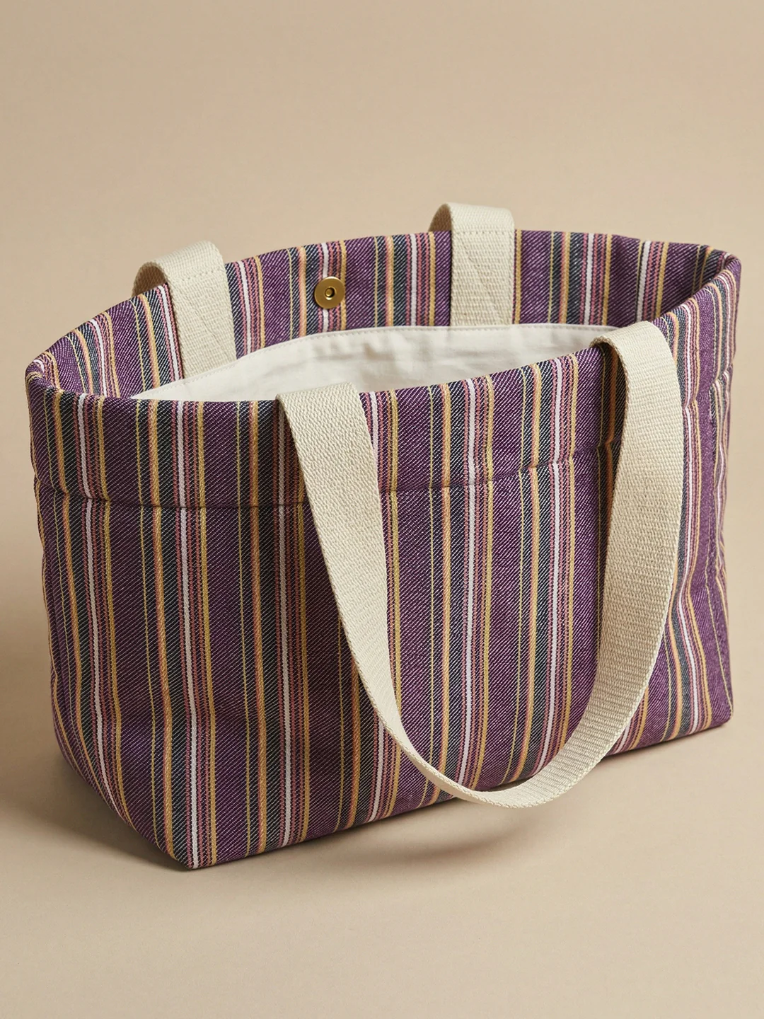 Handwoven Jamakkalam Tote Bag – Purple Base with Yellow & White Stripes | Premium Cotton Hand Bag - Image 4