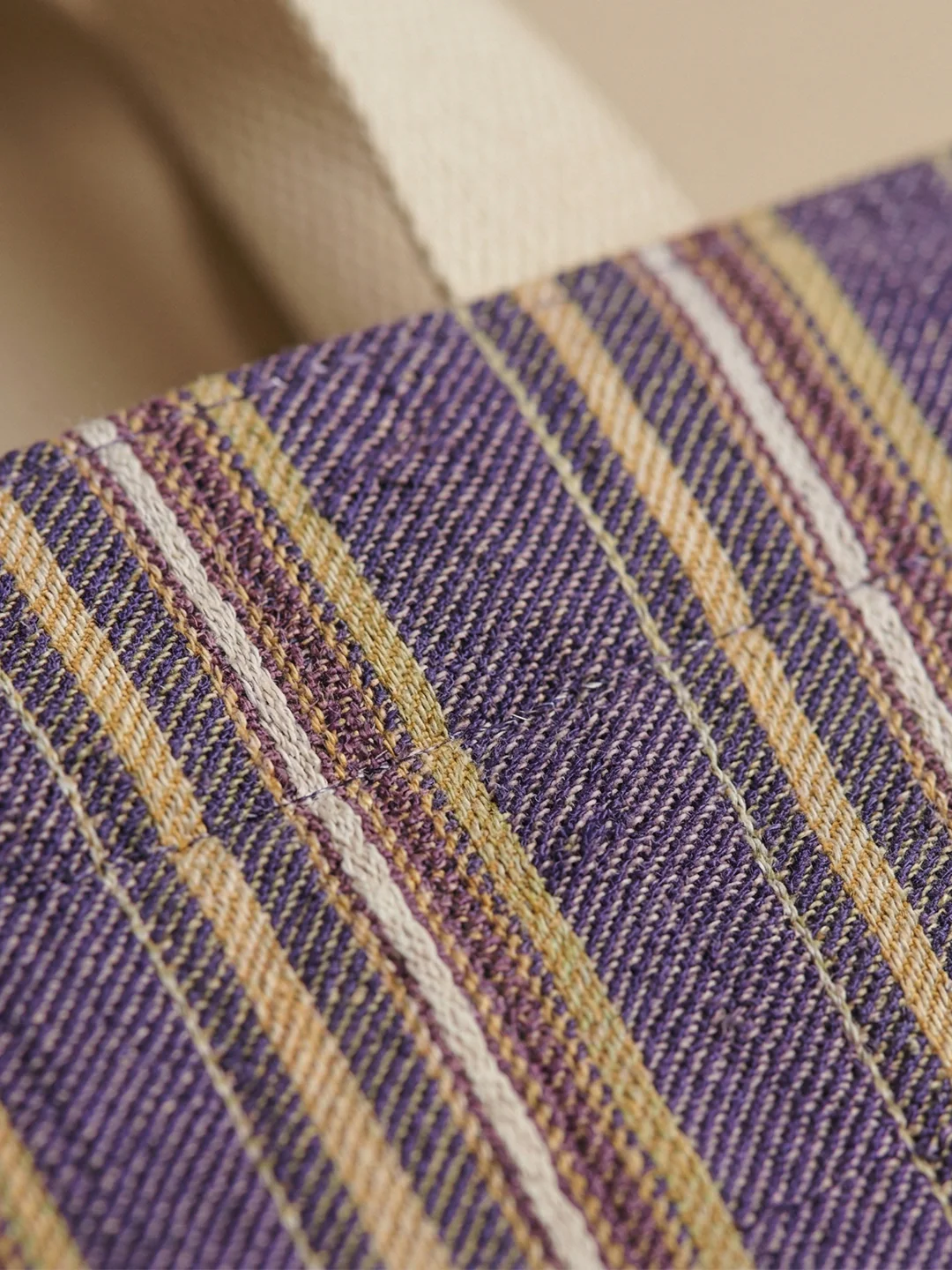 Handwoven Jamakkalam Tote Bag – Purple Base with Yellow & White Stripes | Premium Cotton Hand Bag - Image 5