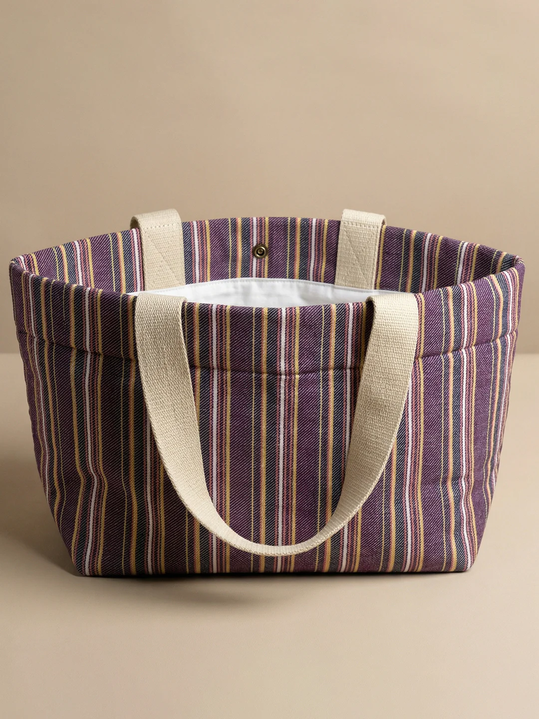 Handwoven Jamakkalam Tote Bag – Purple Base with Yellow & White Stripes | Premium Cotton Hand Bag - Image 6