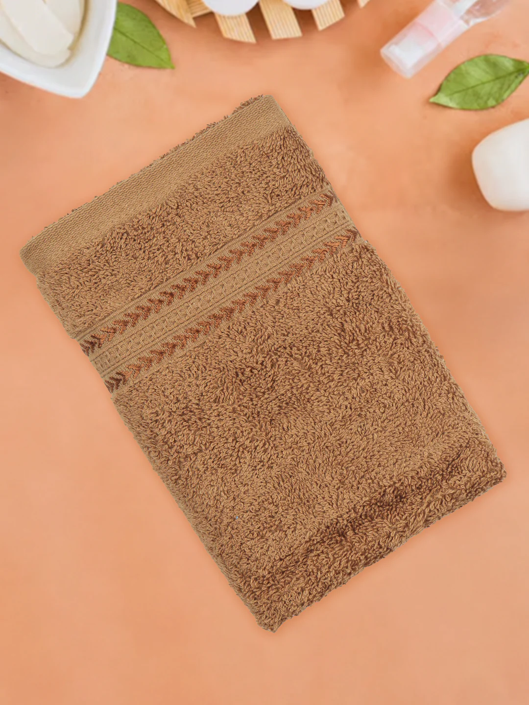 Highly Absorbent & Quick Dry Cotton Bamboo Terry Towel Set – Brown Hand, Face & Bath Towels (Pack of 3) - Image 2