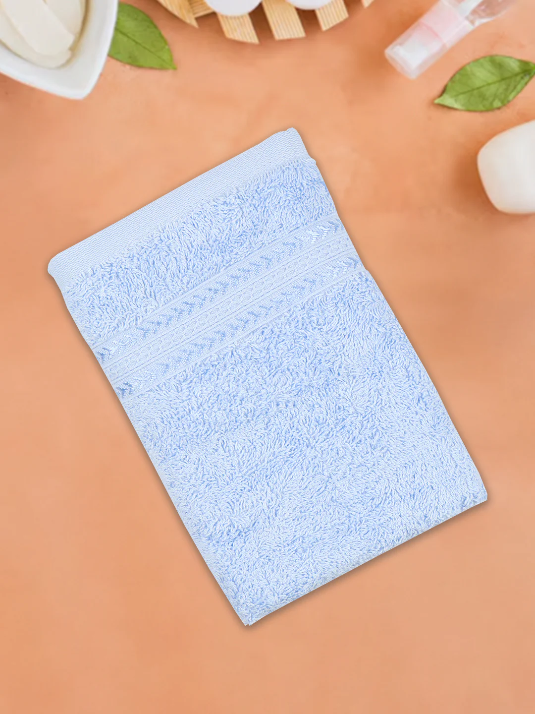Highly Absorbent & Quick Dry Cotton Bamboo Terry Towel Set – Light Blue Hand, Face & Bath Towels (Pack of 3) - Image 2