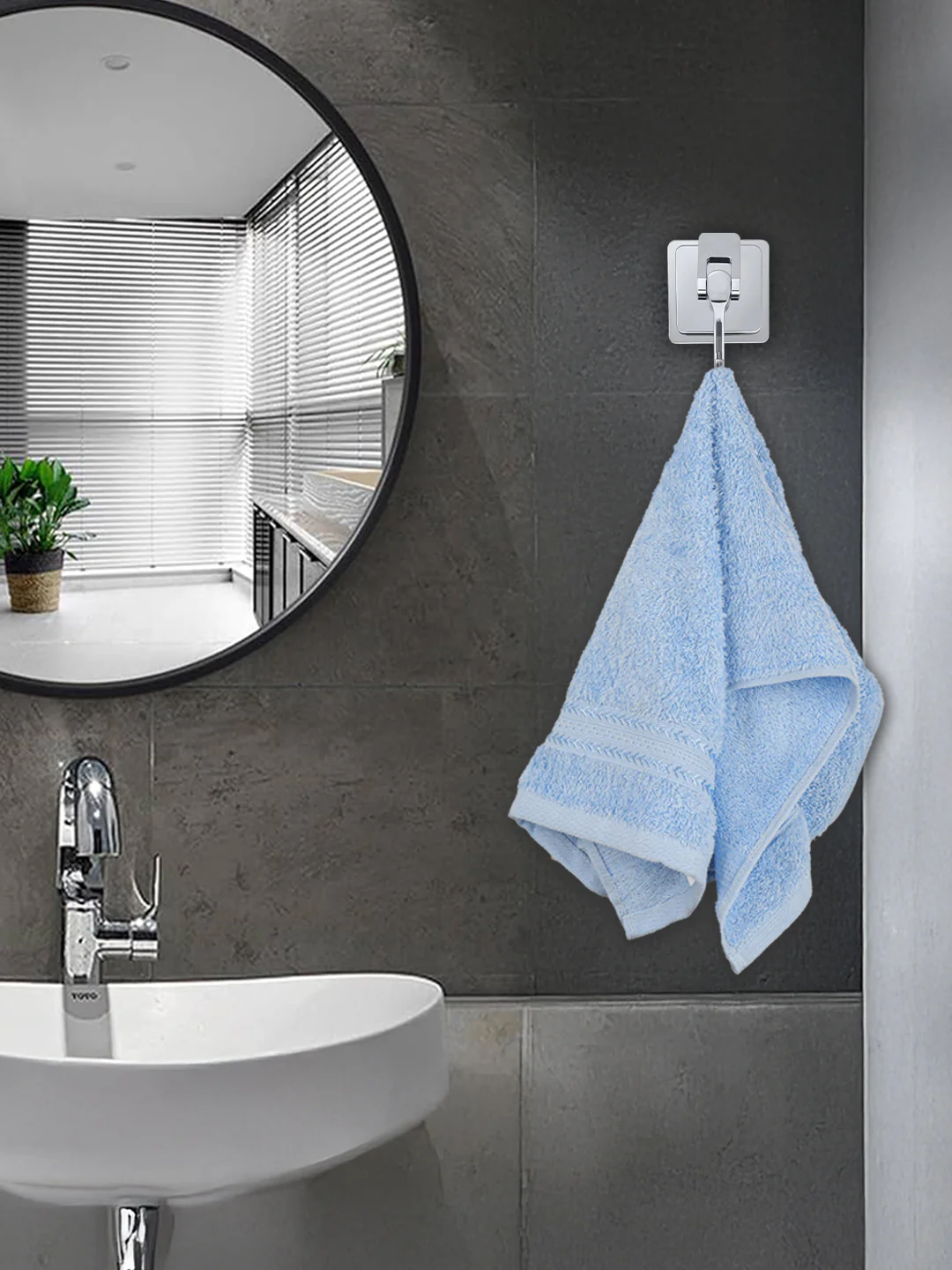 Highly Absorbent & Quick Dry Cotton Bamboo Terry Towel Set – Light Blue Hand, Face & Bath Towels (Pack of 3) - Image 3