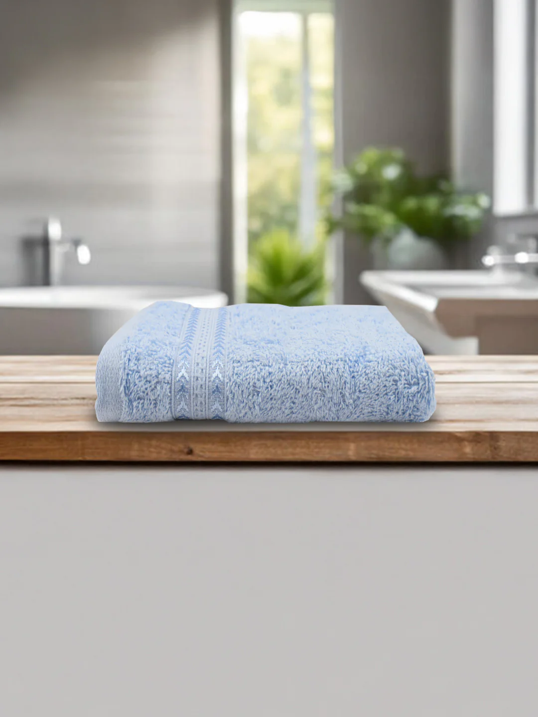 Highly Absorbent & Quick Dry Cotton Bamboo Terry Towel Set – Light Blue Hand, Face & Bath Towels (Pack of 3) - Image 4