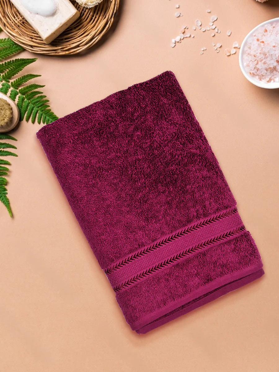 Highly Absorbent & Quick Dry Cotton Bamboo Terry Towel Set – Purple Hand, Face & Bath Towels (Pack of 3) - Image 2