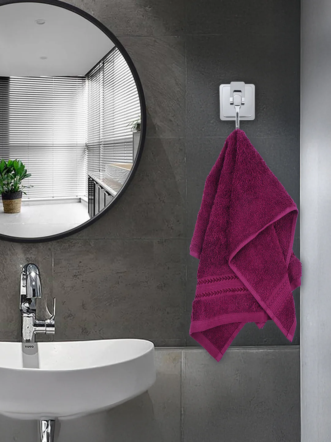 Highly Absorbent & Quick Dry Cotton Bamboo Terry Towel Set – Purple Hand, Face & Bath Towels (Pack of 3) - Image 3