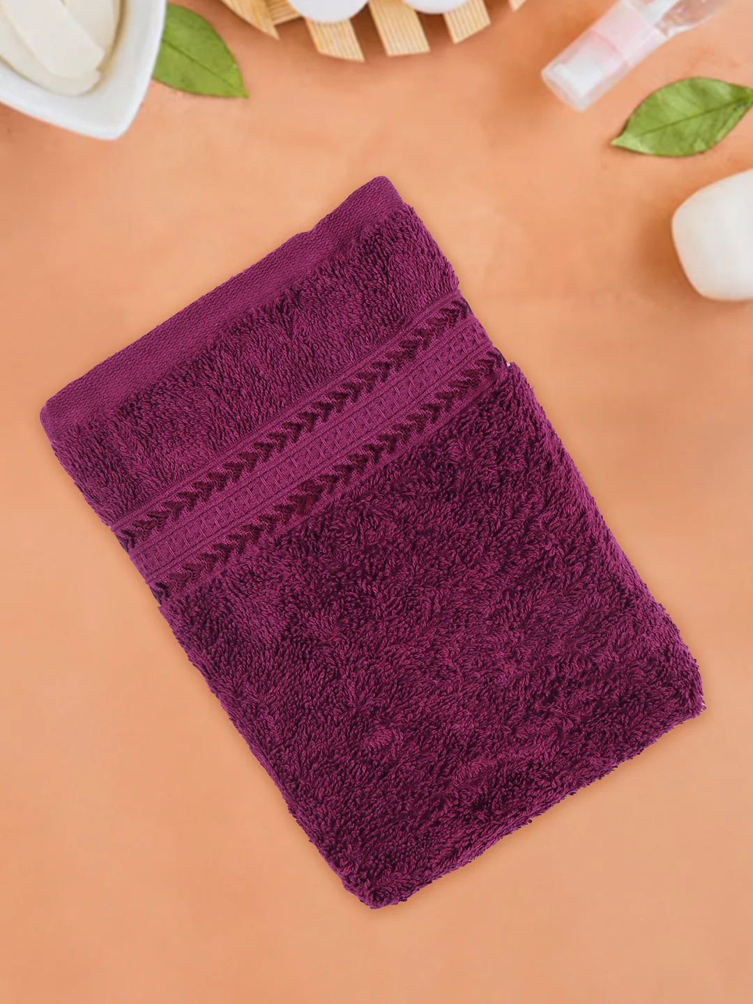 Highly Absorbent & Quick Dry Cotton Bamboo Terry Towel Set – Purple Hand, Face & Bath Towels (Pack of 3) - Image 4