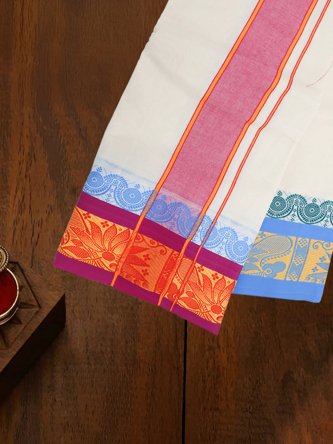 Kora Cotton Fancy Jari Border Panchakacham with Angavasthram (9+5) Fancy Pet Kora FPK01 - Image 2