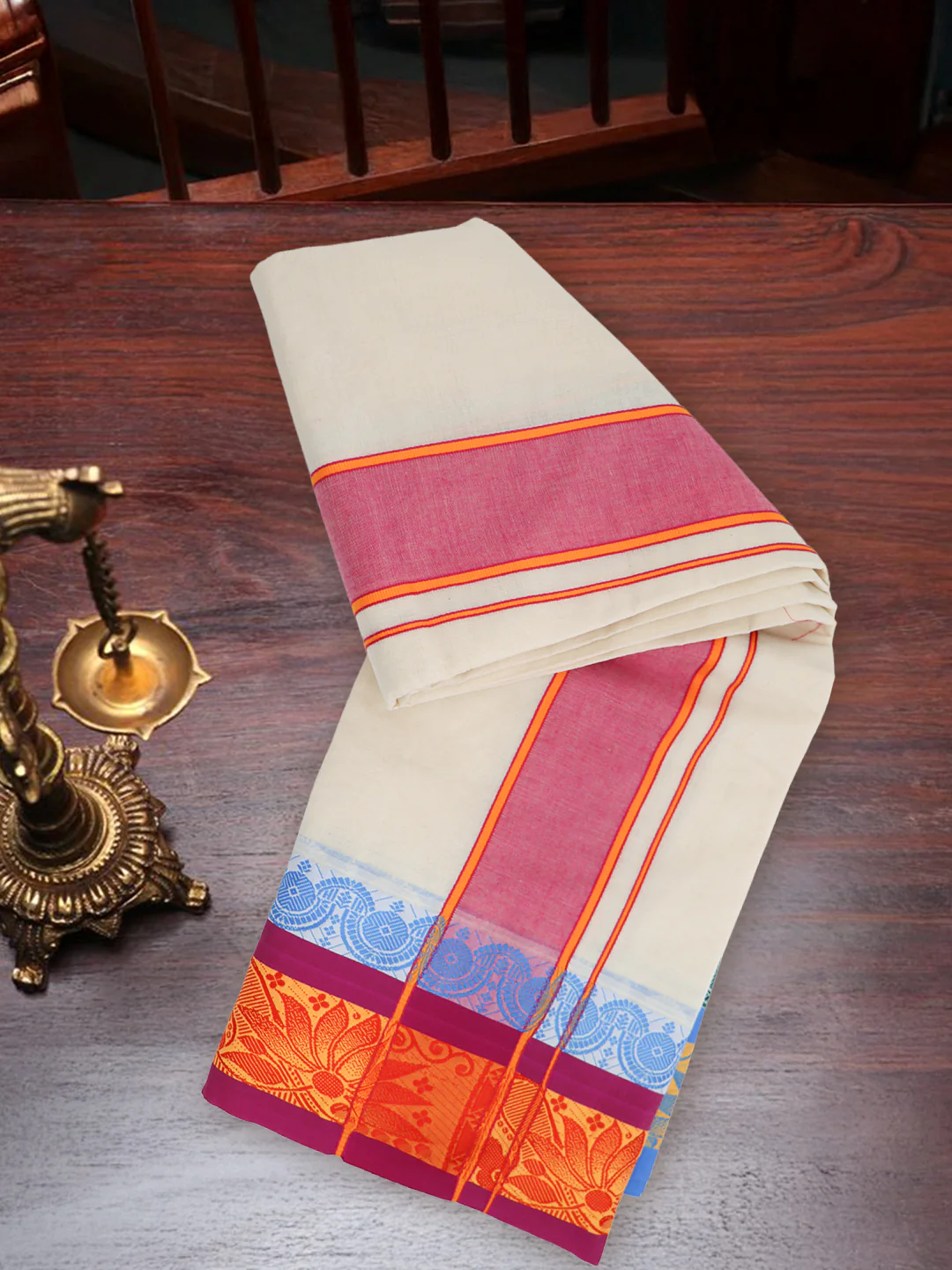 Kora Cotton Fancy Jari Border Panchakacham with Angavasthram (9+5) Fancy Pet Kora FPK01 - Image 4