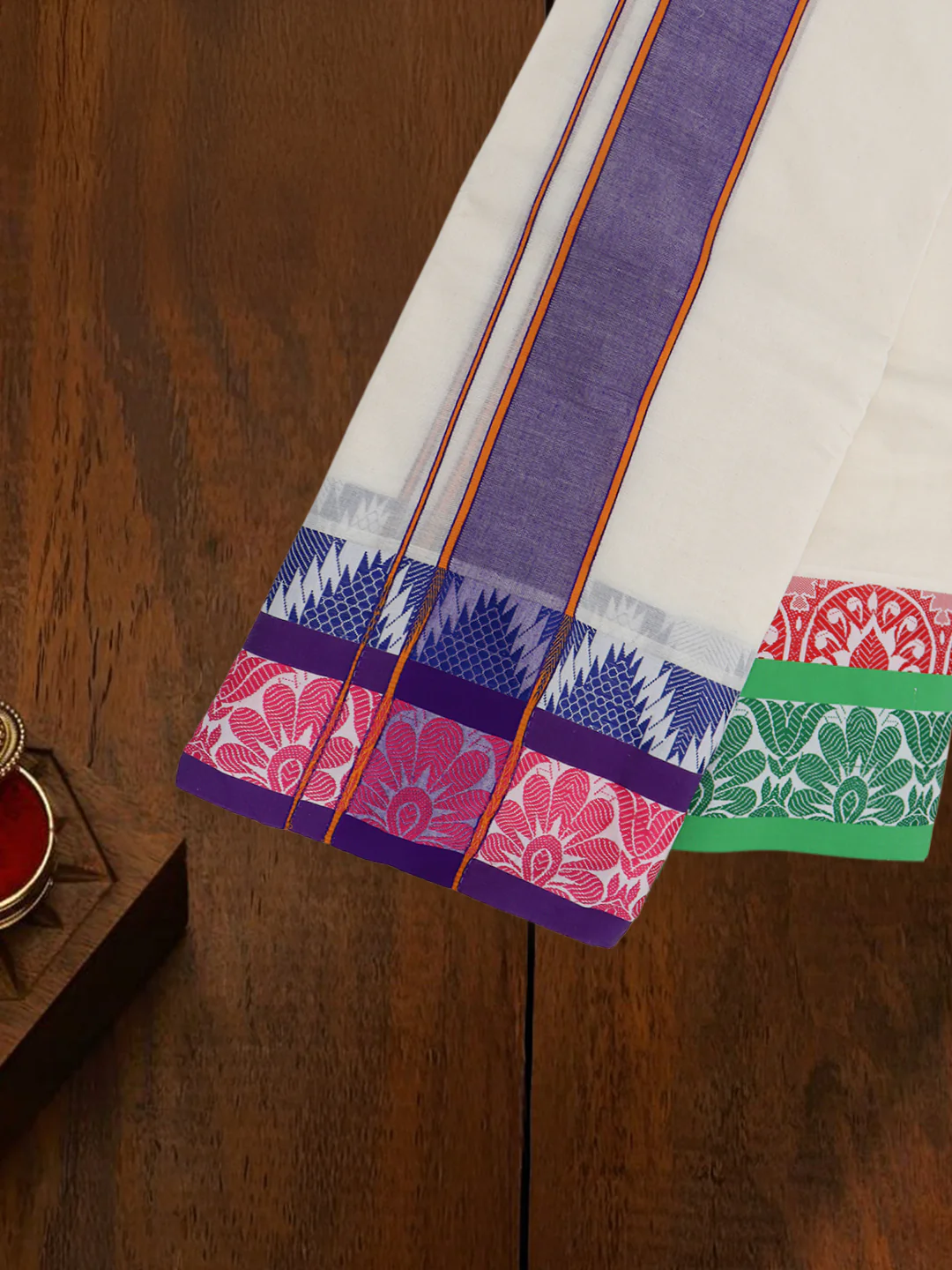 Kora Cotton Fancy Jari Border Panchakacham with Angavasthram (9+5) Fancy Pet Kora FPK02 - Image 4