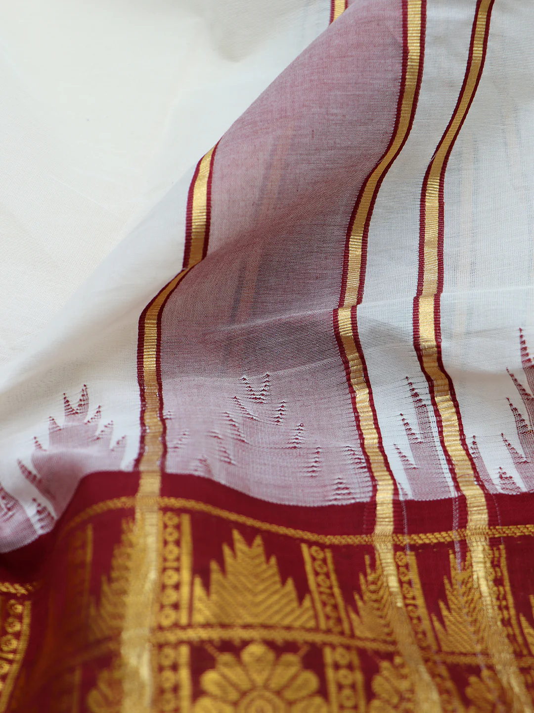 Kora Cotton Fancy Jari Border Panchakacham with Angavasthram (9+5) Seshachalam - Image 6