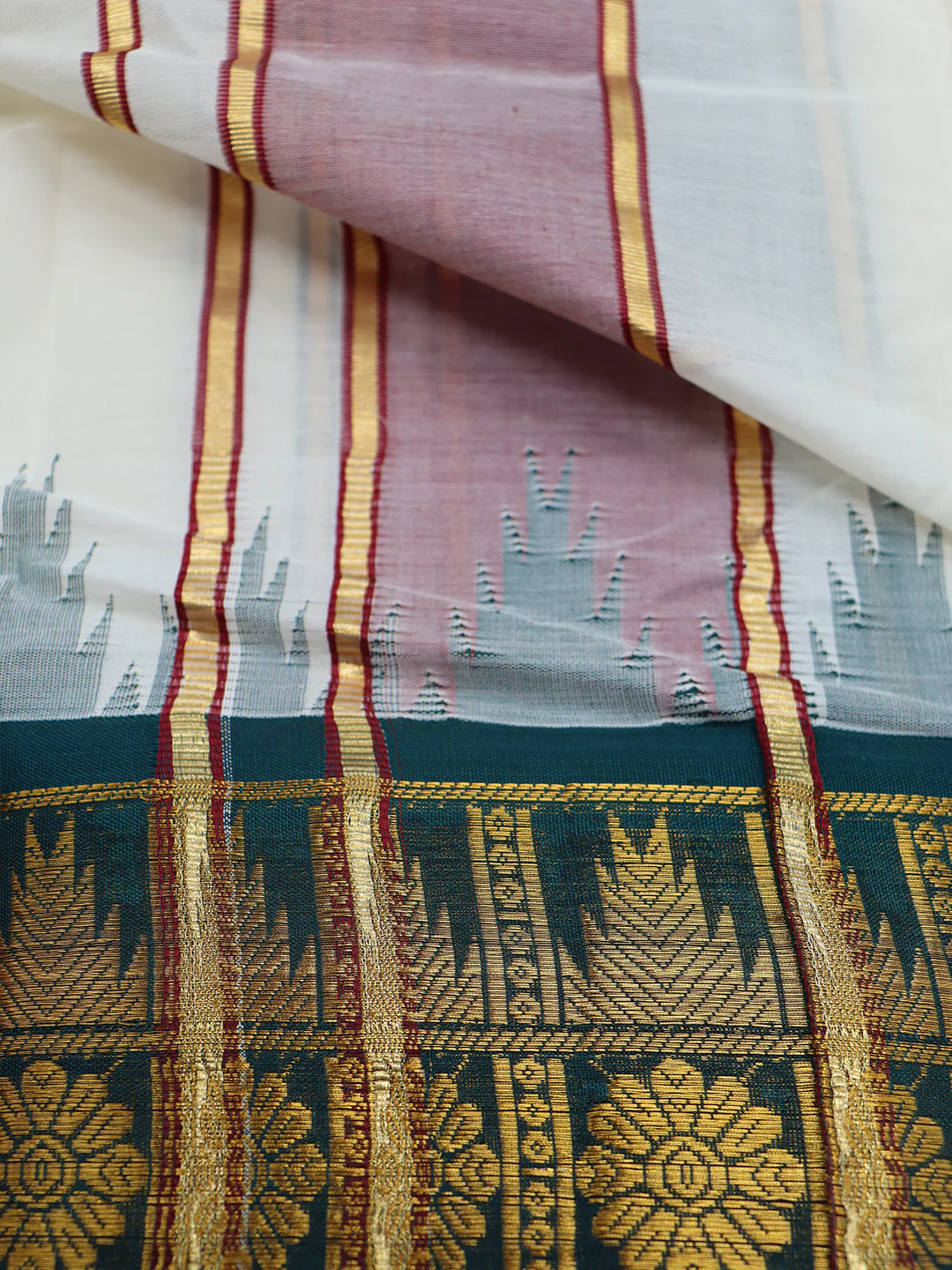 Kora Cotton Fancy Jari Border Panchakacham with Angavasthram (9+5) Seshachalam - Image 8