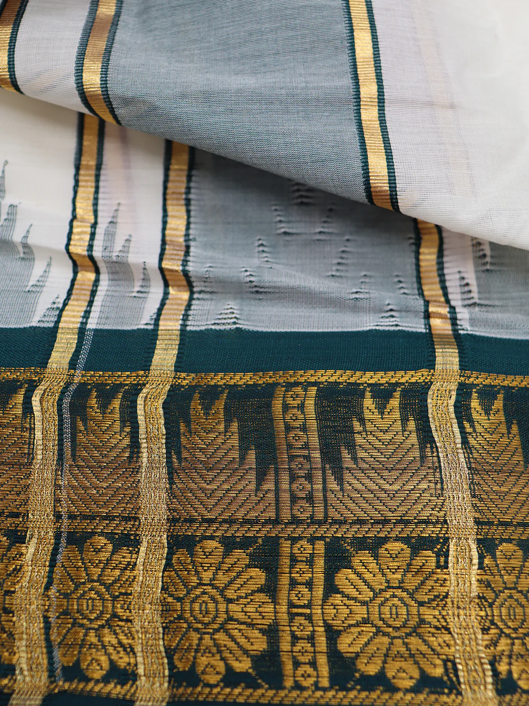 Kora Cotton Fancy Jari Border Panchakacham with Angavasthram (9+5) Seshachalam - Image 9