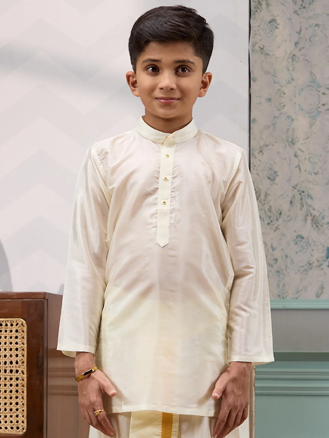 Like Father Like Son Cream Kurta Panchakacham & Towel Set - Image 4