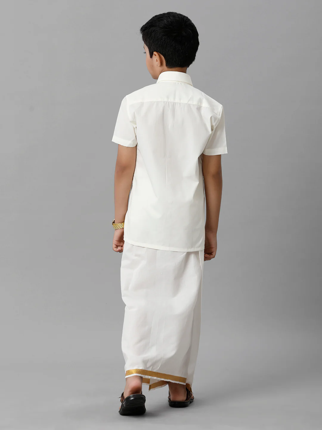 Like Father Like Son Full Sleeves Cream Shirt Dhoti Set Combo - Image 7