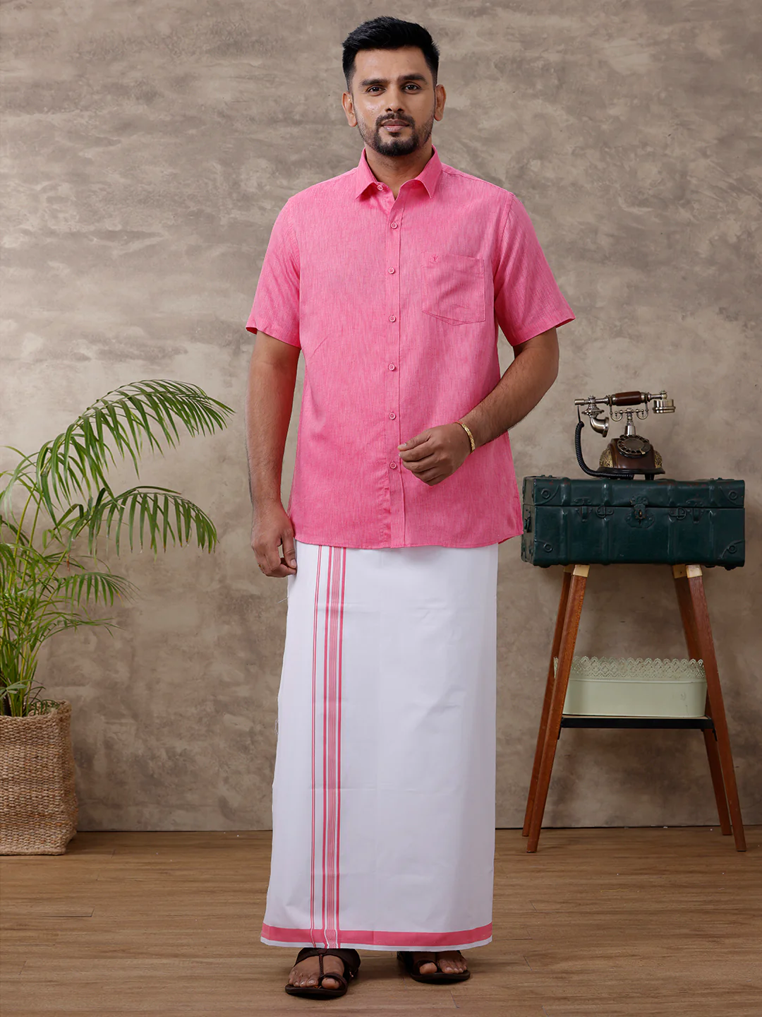 Like Father Like Son Half Sleeves Combo Set Pink - Image 2