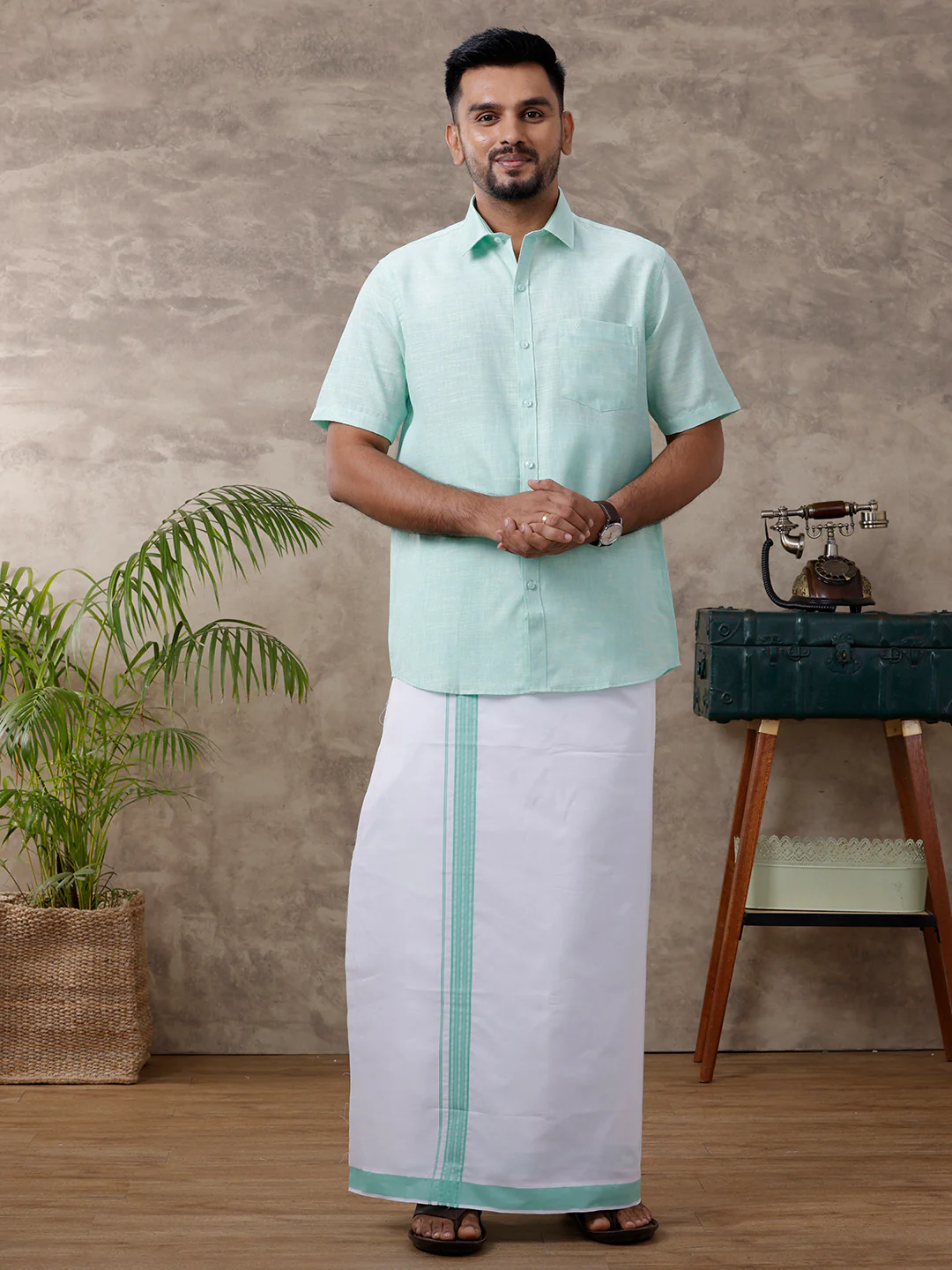 Like Father Like Son Half Sleeves Combo Set Pista Green C83 - Image 3