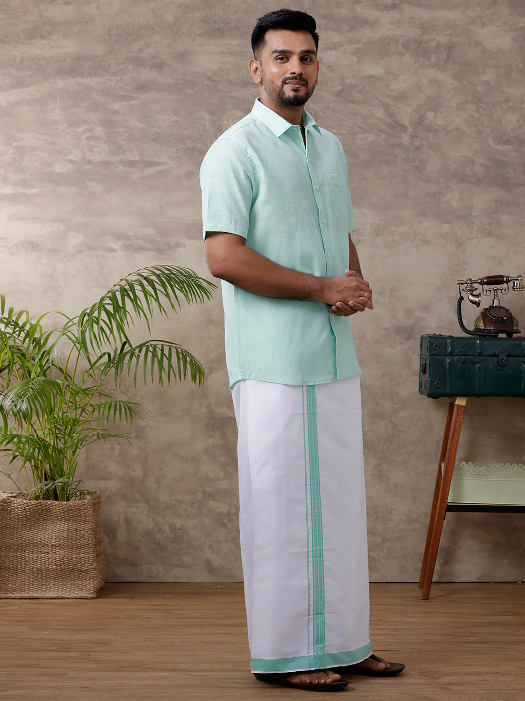 Like Father Like Son Half Sleeves Combo Set Pista Green C83 - Image 4