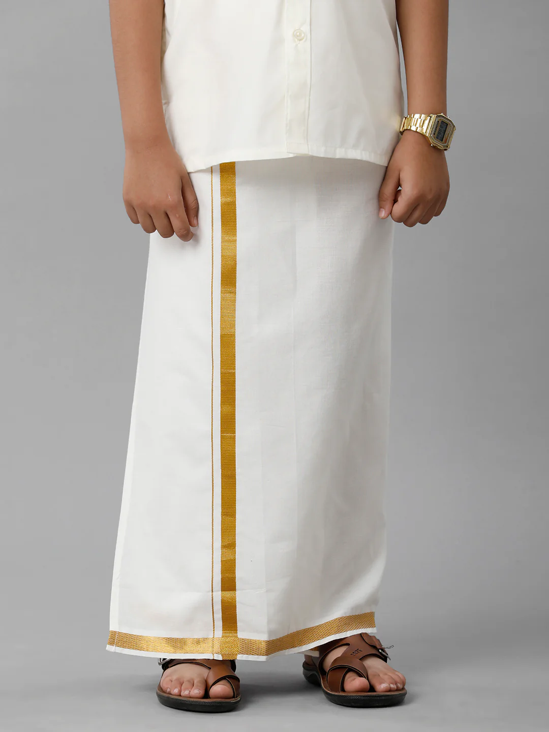 Like Father Like Son Half Sleeves Cream Shirt Dhoti Set Combo - Image 9