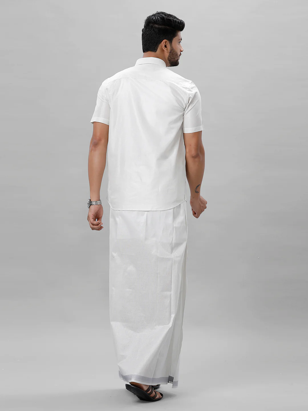 Like Father Like Son Half Sleeves Tissue Shirt Dhoti Combo Silver - Image 5