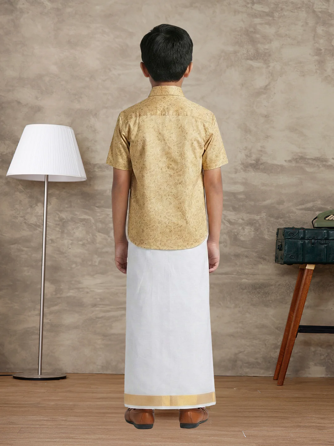 Like Father Like Son Matching Border Dhoti with Printed Shirt Combo Set Sandal PS21 - Image 7