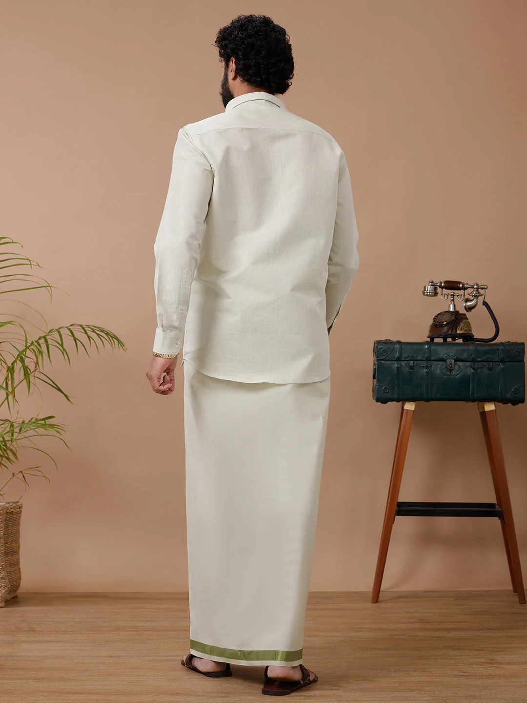 Like Father Like Son Tissue Dhoti & Shirt Combo Green - Image 5