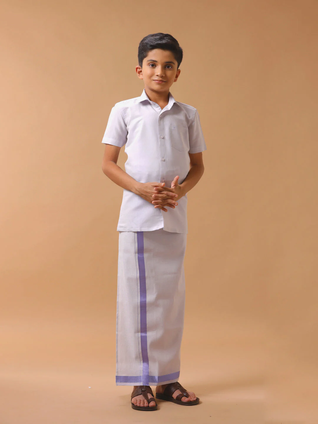 Like Father Like Son Tissue Dhoti & Shirt Combo Lavender - Image 3
