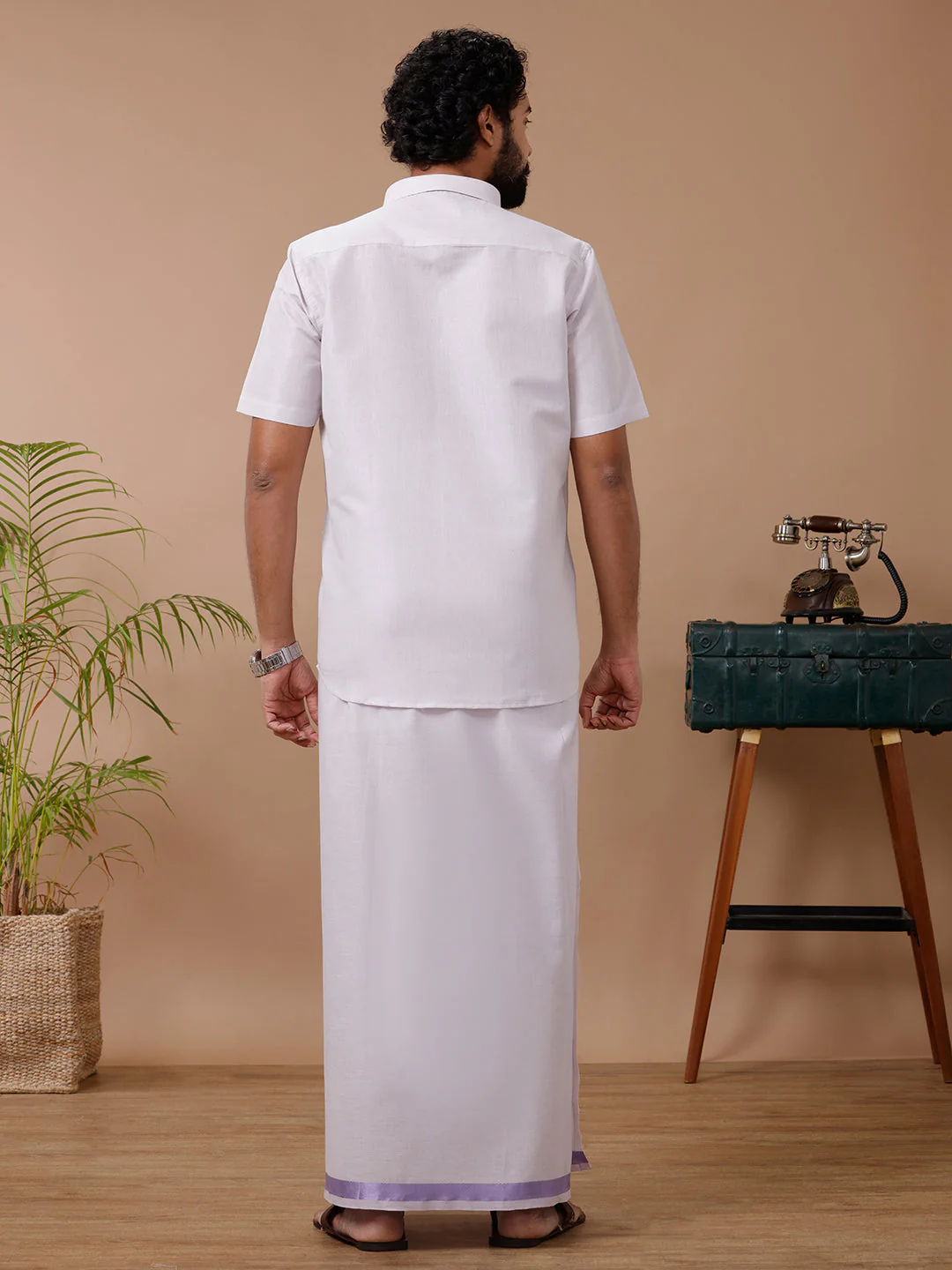 Like Father Like Son Tissue Dhoti & Shirt Combo Lavender - Image 4