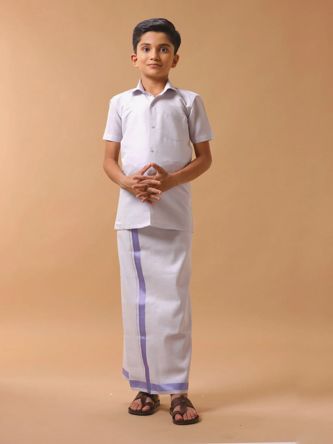 Like Father Like Son Tissue Dhoti & Shirt Combo Lavender - Image 3
