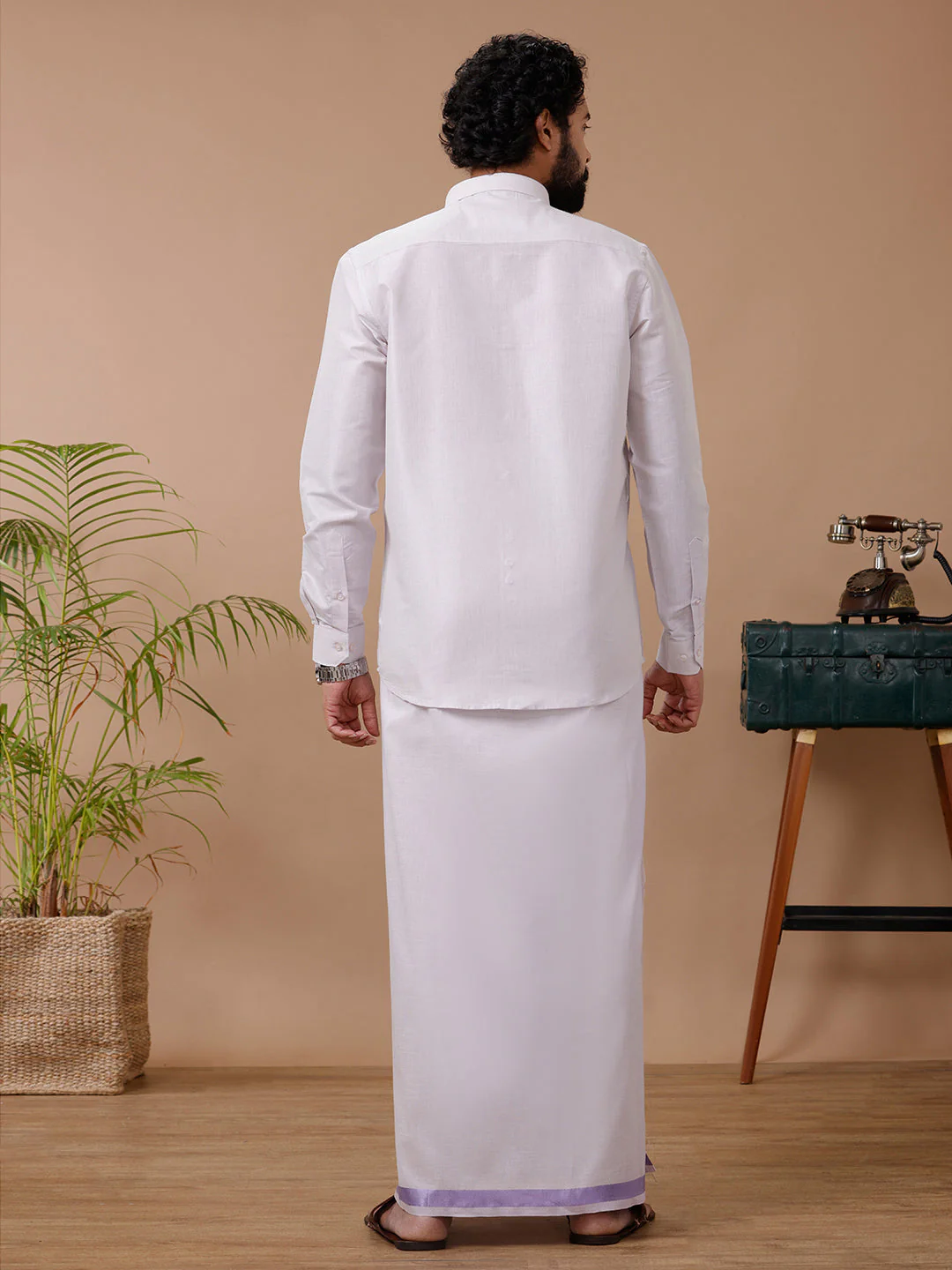 Like Father Like Son Tissue Dhoti & Shirt Combo Lavender - Image 6