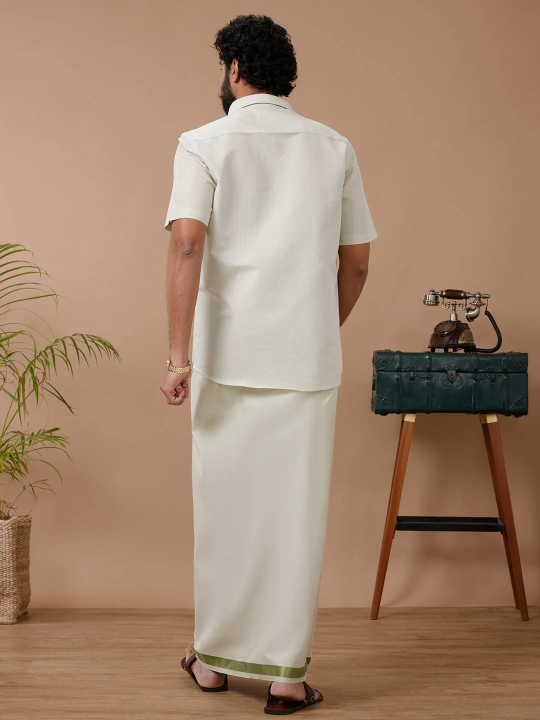 Like Father Like Son Tissue Dhoti & Shirt Combo Moss Green - Image 4
