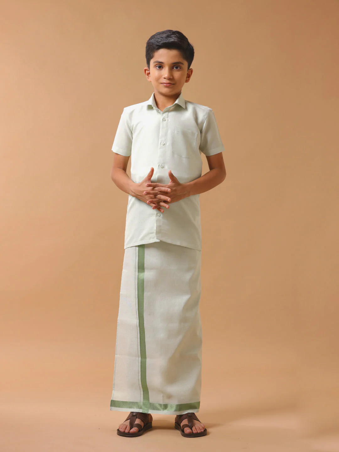 Like Father Like Son Tissue Dhoti & Shirt Combo Moss Green - Image 5