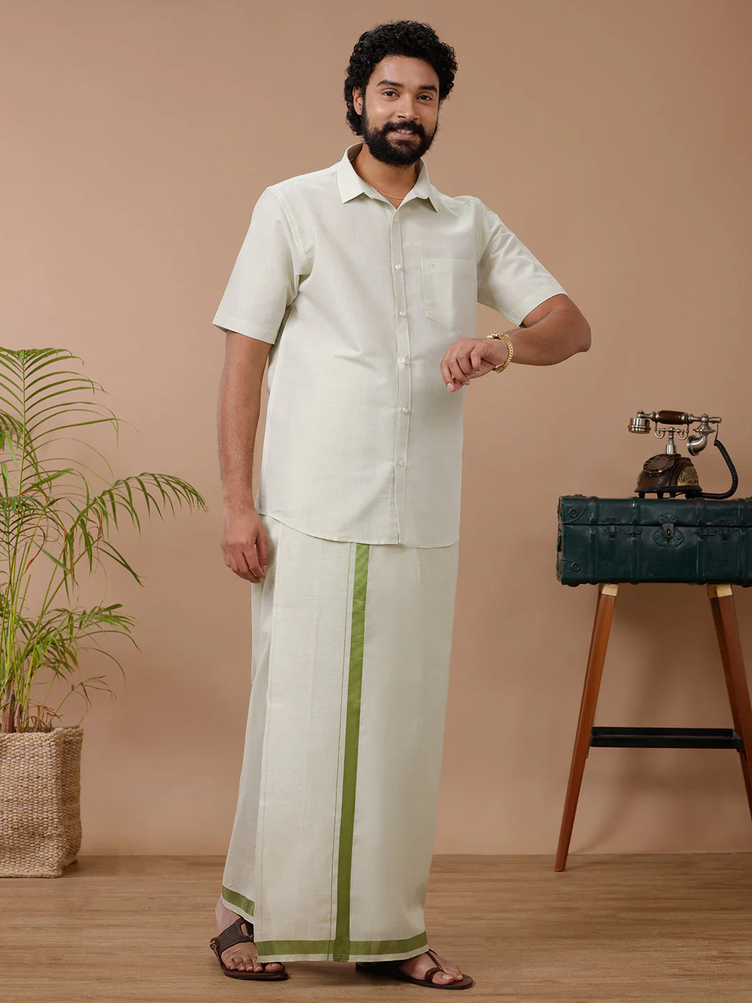Like Father Like Son Tissue Dhoti & Shirt Combo Moss Green - Image 6
