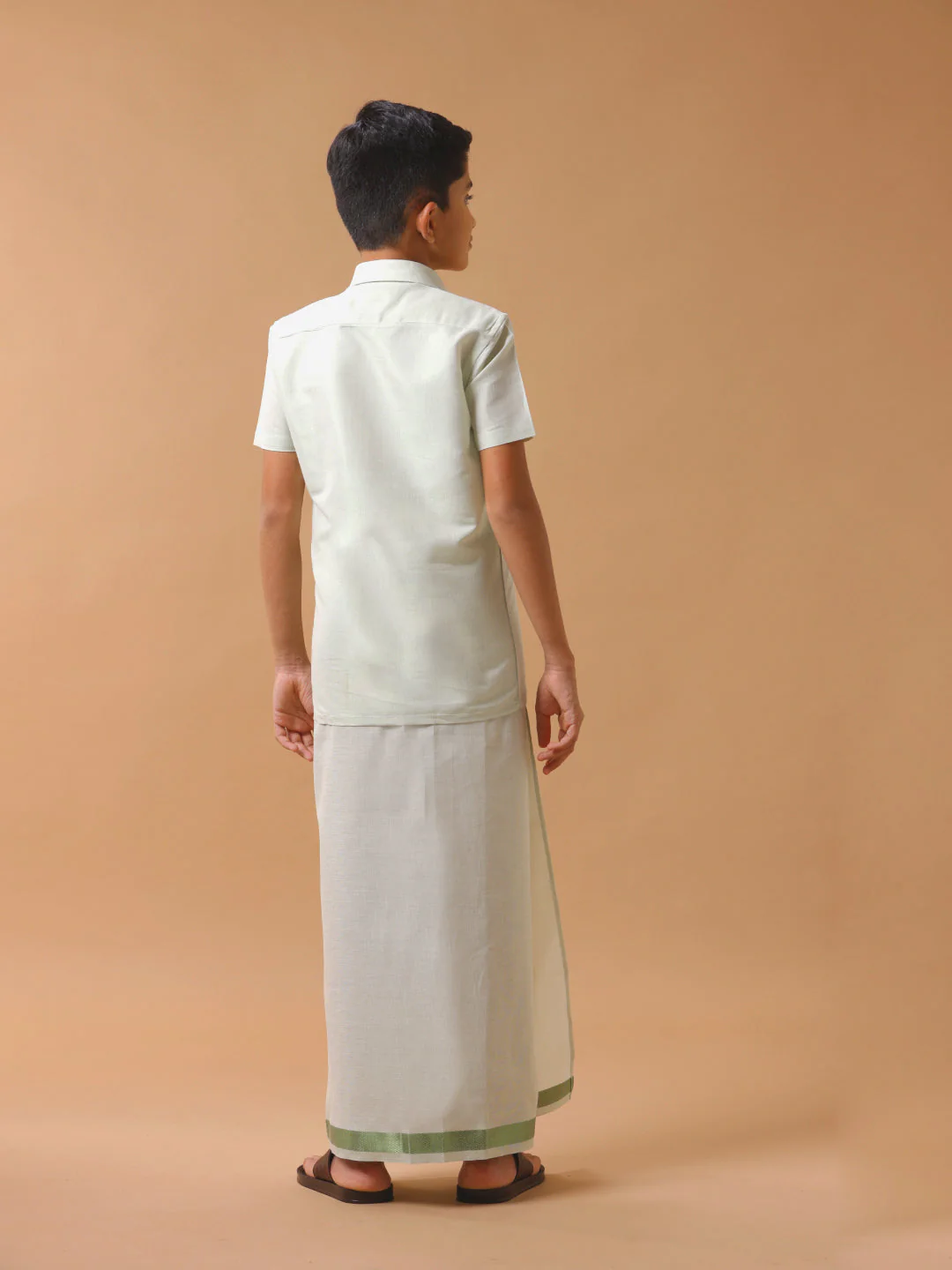 Like Father Like Son Tissue Dhoti & Shirt Combo Moss Green - Image 7