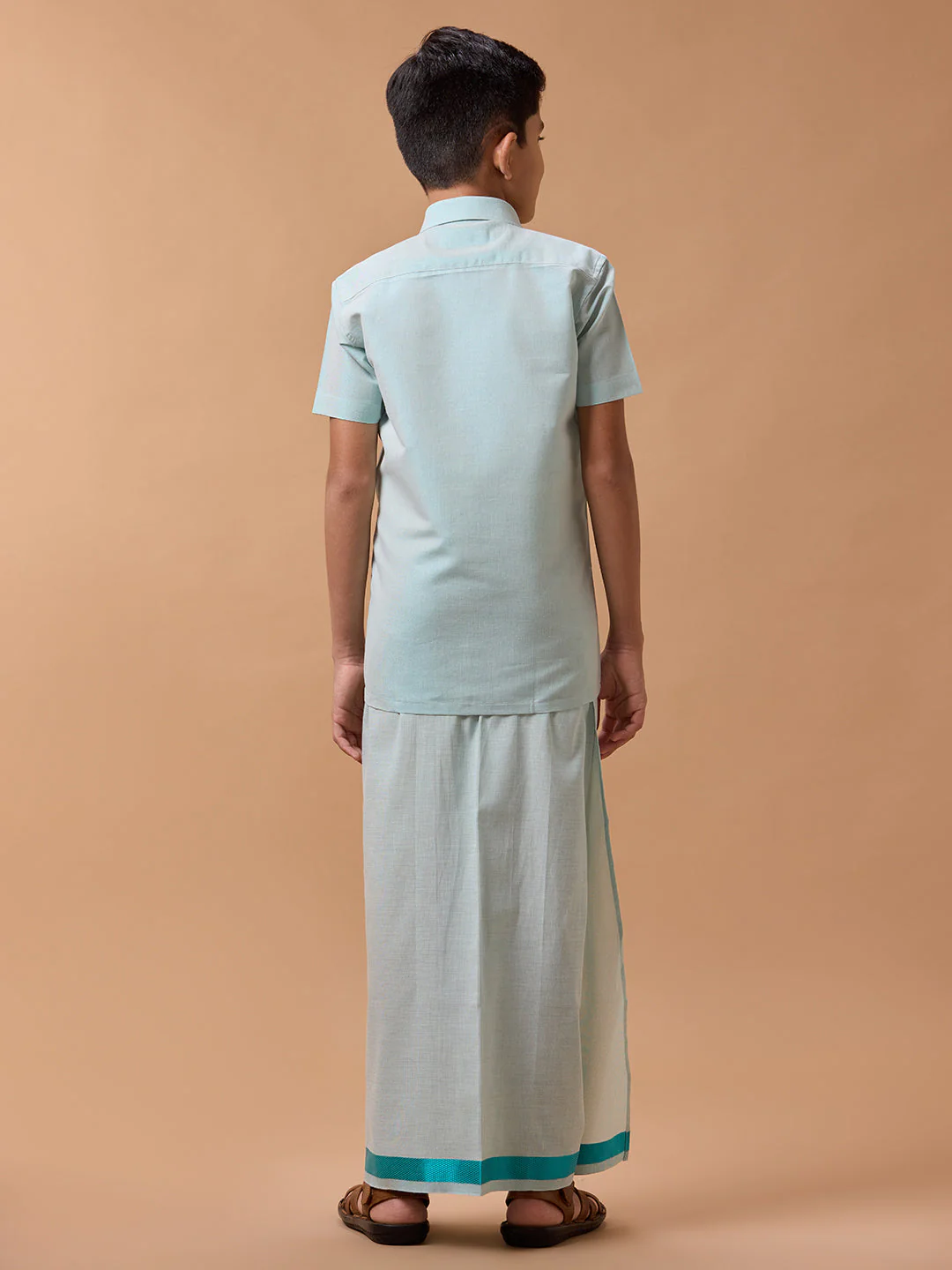 Like Father Like Son Tissue Dhoti & Shirt Combo Ramar Green - Image 5