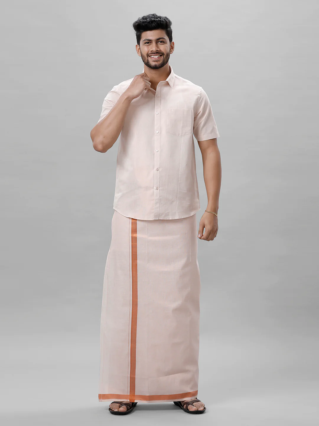 Like Father Like Son Tissue Half Sleeves Shirt & Dhoti Combo Copper - Image 3