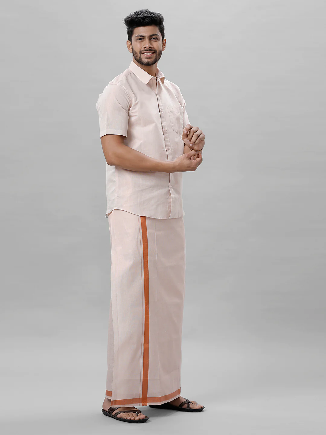 Like Father Like Son Tissue Half Sleeves Shirt & Dhoti Combo Copper - Image 4